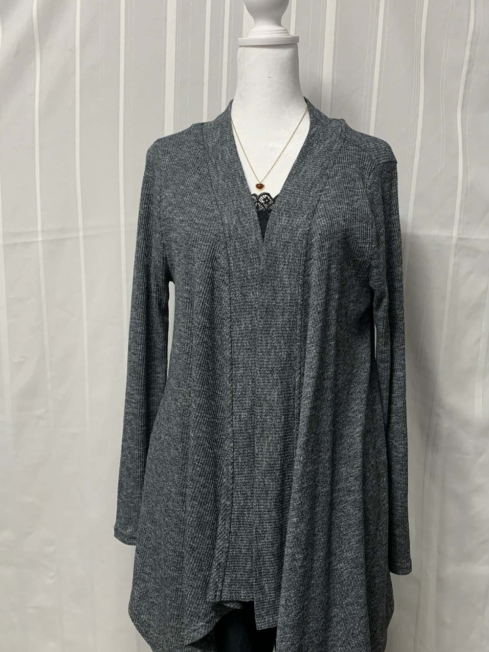 Poof! Heather Gray Knit Top with Brass Accent